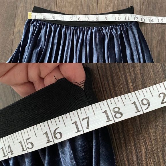 OAK + FORT Blue Velvet Pleated Midi Skirt - Picture 7 of 7